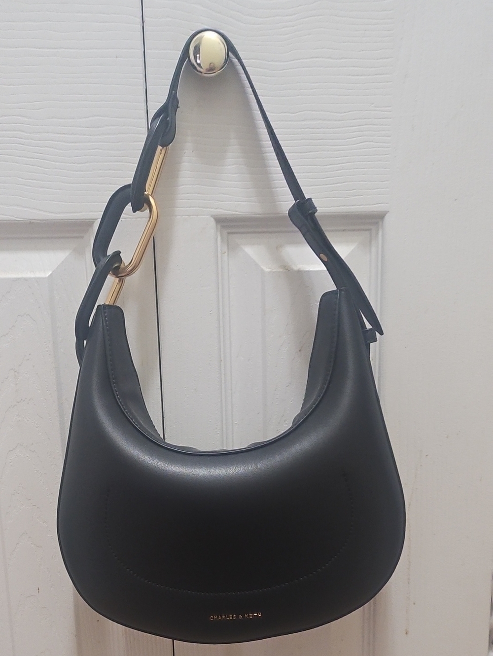 Charles & Keith Black Shoulder Bag with Gold Accent